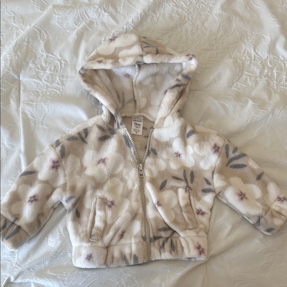 Carter's Cream and Gray Zip-Up Hoodie Sweatshirt